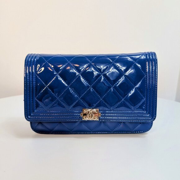 Chanel Bright Blue Boy Patent Leather Wallet On Chain (WOC) - Picture 3 of 16